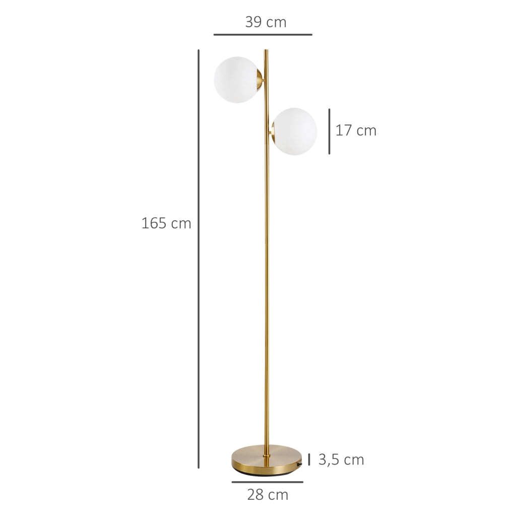 Lampada da terra design ¨C Minimal ¨C 2 teste, sfera, metallo dorato
