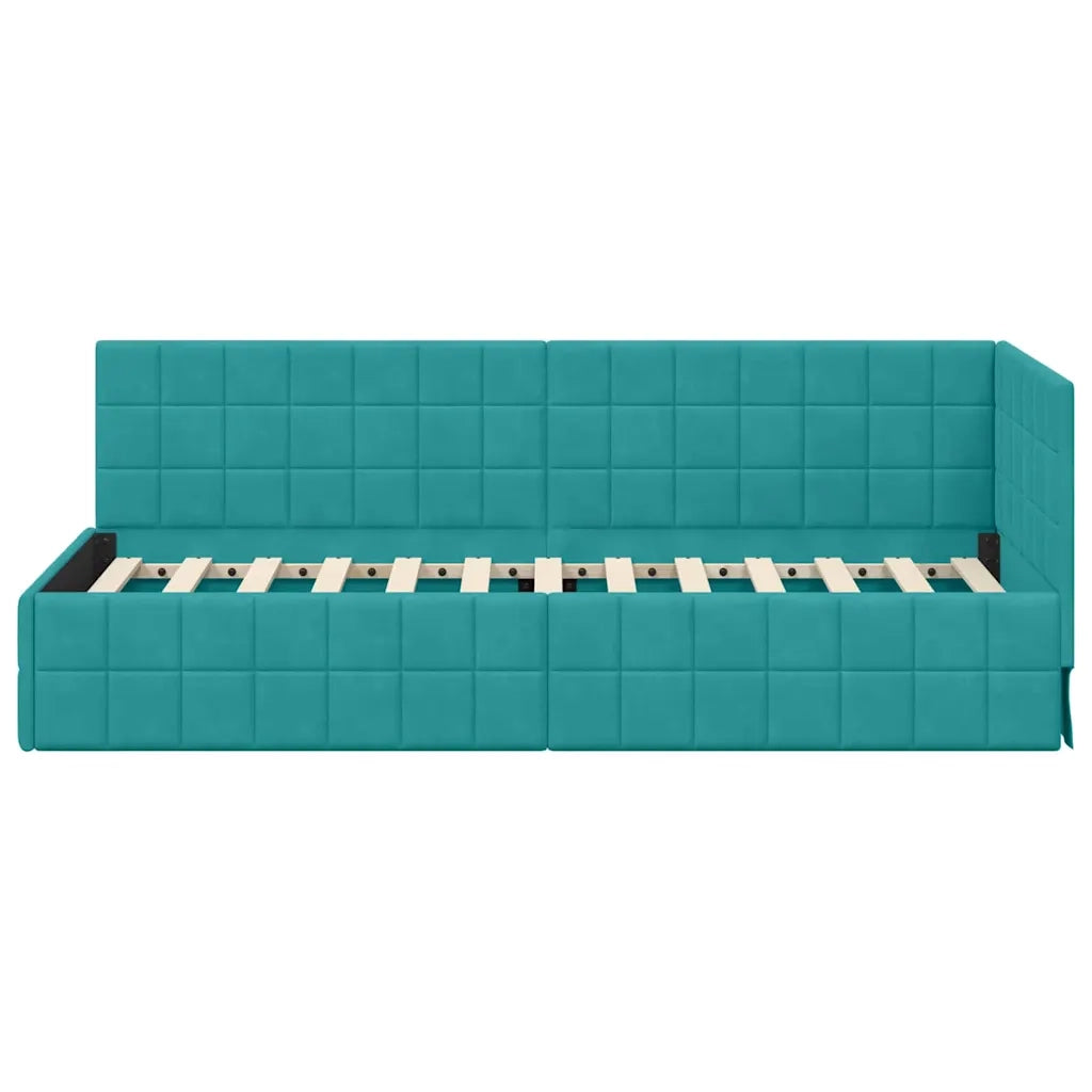 Letto singolo | Letto per adulti | Cornice del letto ad angolo Turchese 80 cm x 200 cm Velluto