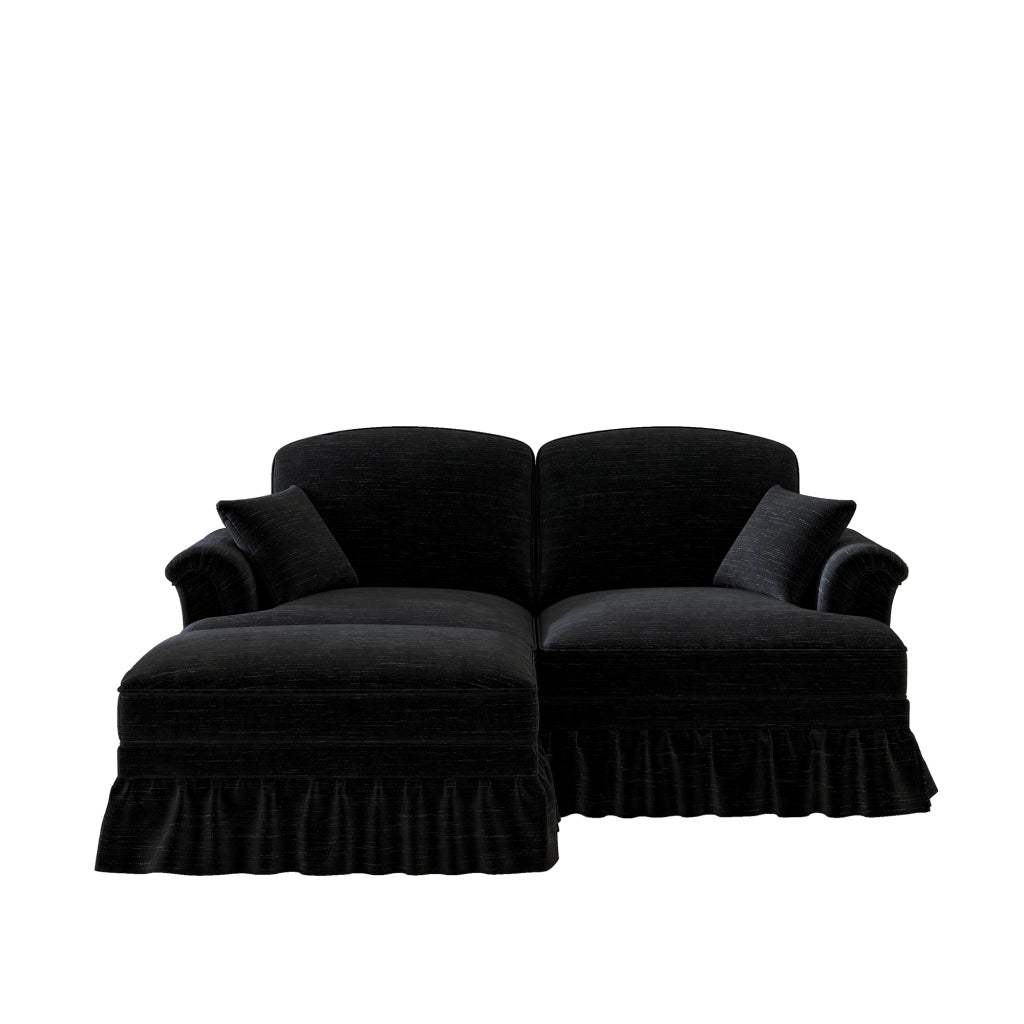 Divano Modulare 2 Posti con Poggiapiedi ¨C MINIMAL ¨C Chenille Nero, Gambe a Fuso, Braccioli