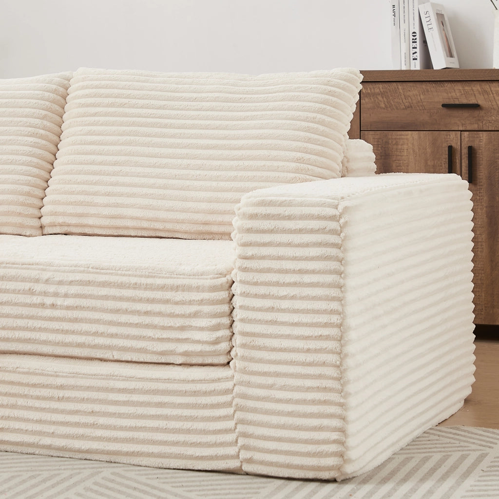 Divano letto modulare con chaise longue e pouf mobile in velluto a coste beige