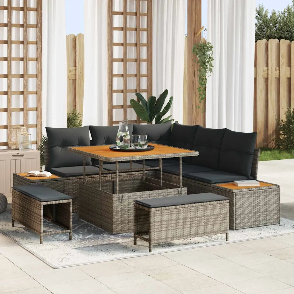 Set Divano da Giardino 8 pcs Grigio polyrattan