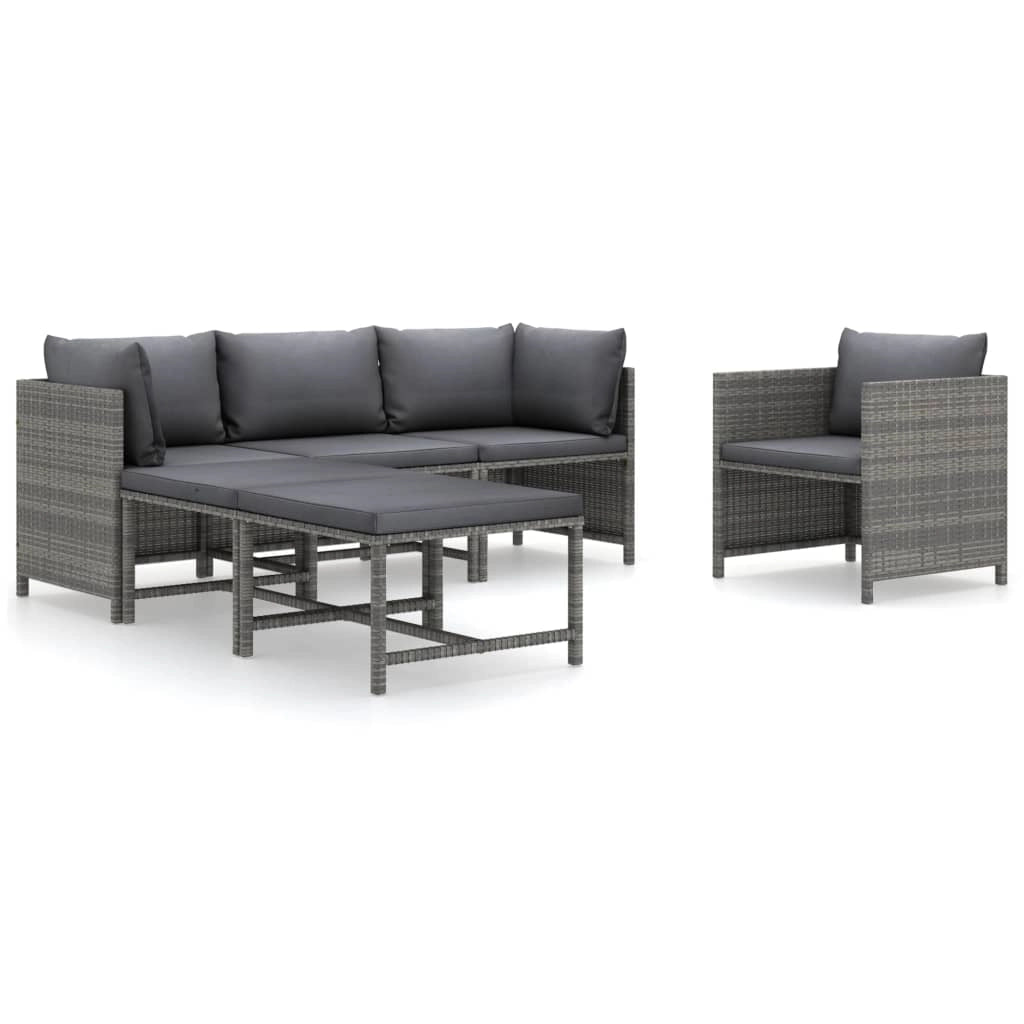 Set di mobili da giardino mobili da esterno 6 pezzi con cuscini resina intrecciata grigia 02_0016859