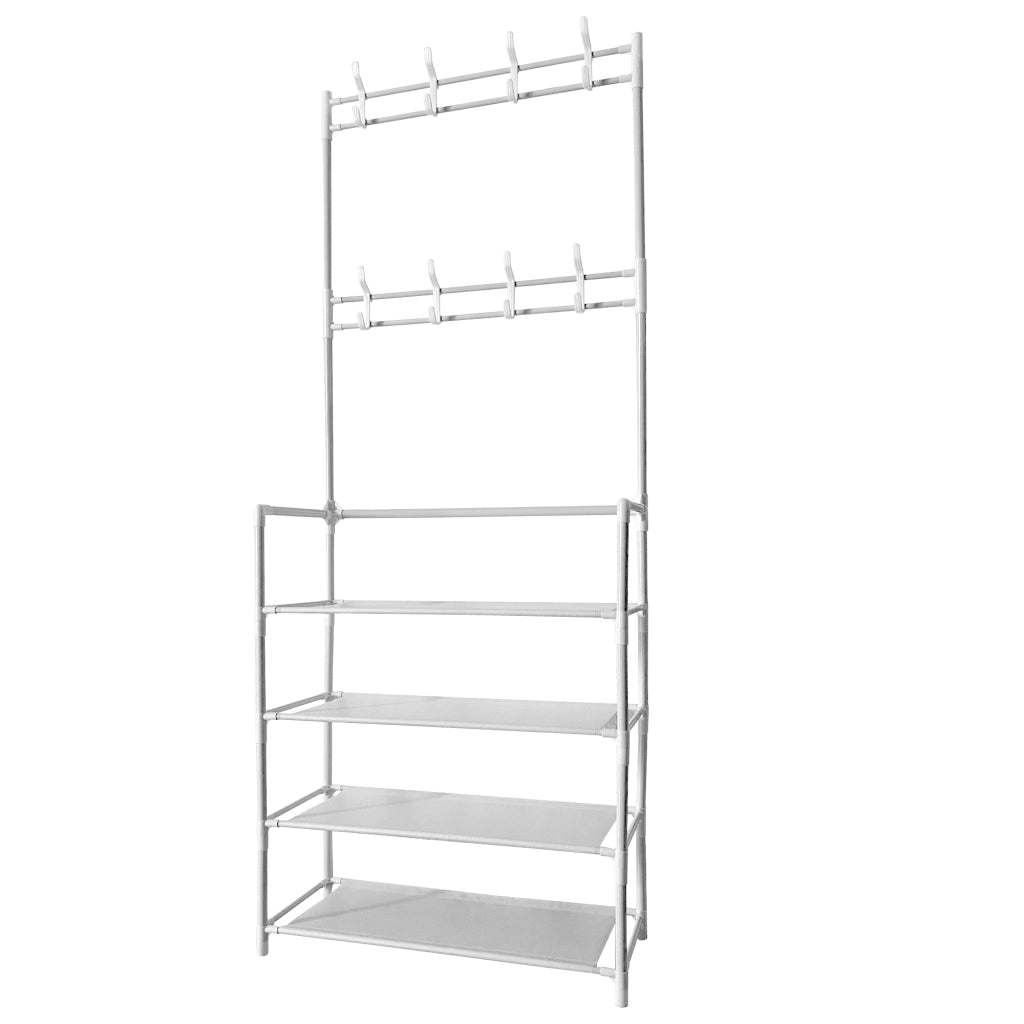 Appendiabiti da ingresso in metallo Nyana Home 155x60x28cm, 4 ripiani, 8 grucce Bianco