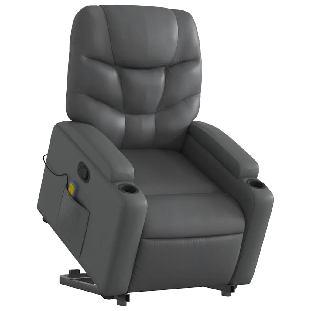 Poltrona | Sedia Relax Alzapersona Reclinabile Massaggio Grigio Similpelle