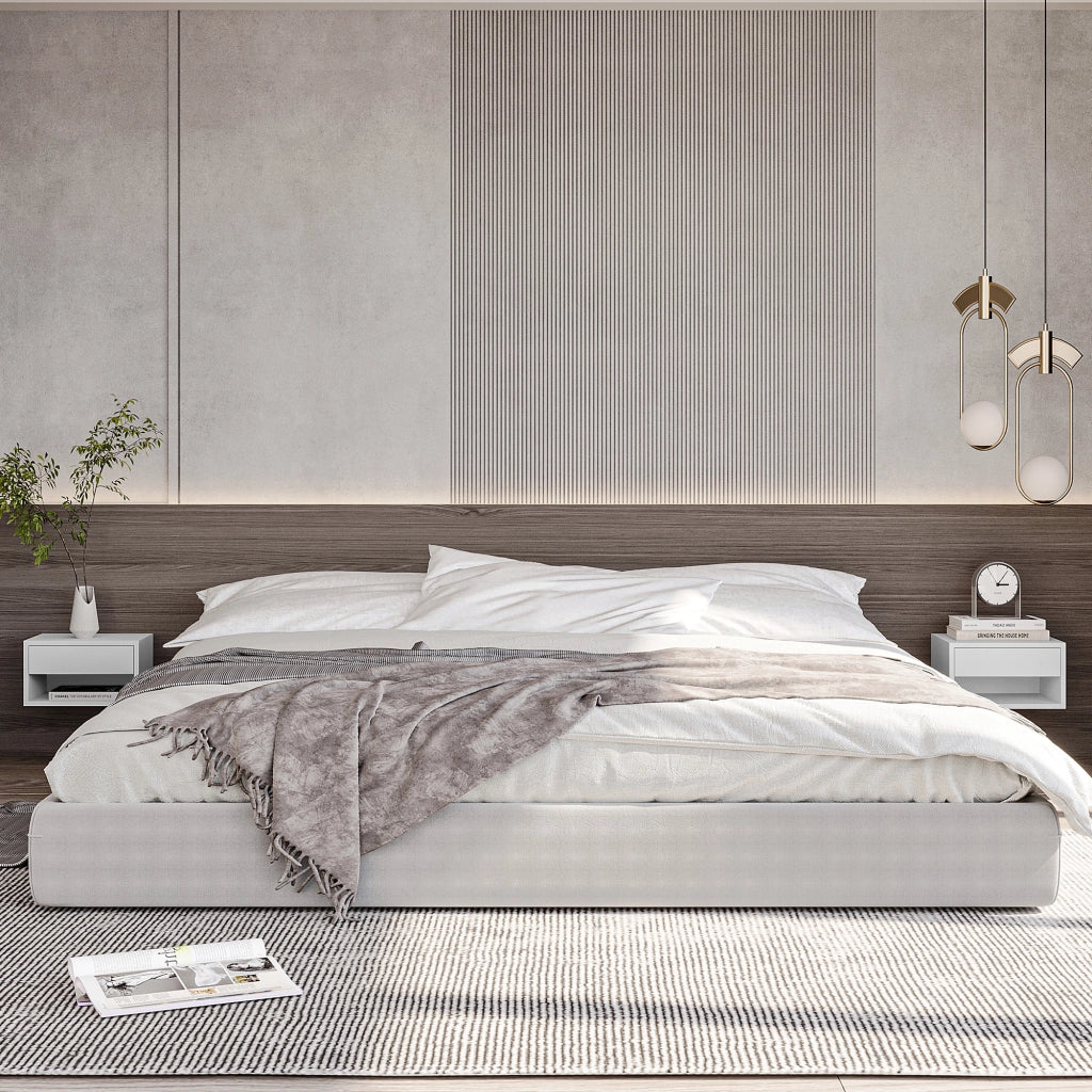Comodini a Sospensione con Cassetto per Camera da Letto ¨C Zephmum ¨C 37x32x21 cm Bianco