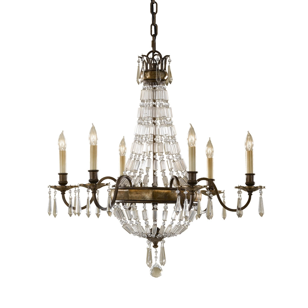 Lampadario Contemporaneo Bellini Acciaio Bronzo Ossidato Cristallo 6 Luci E14