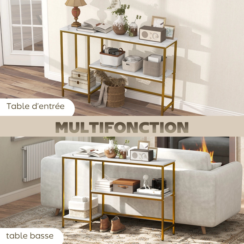 Tavolo console 3 livelli ¨C zephmum ¨C bianco dorato 120 cm