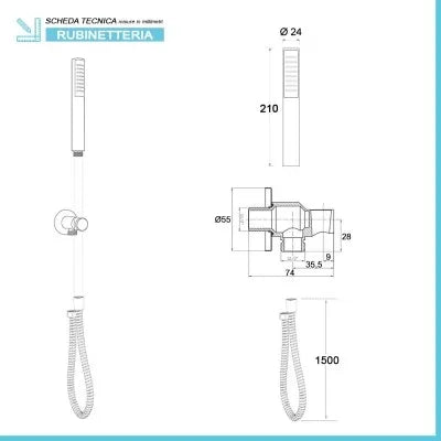 Kit doccia nero opaco in ABS con doccino tondo presa acqua e flessibile