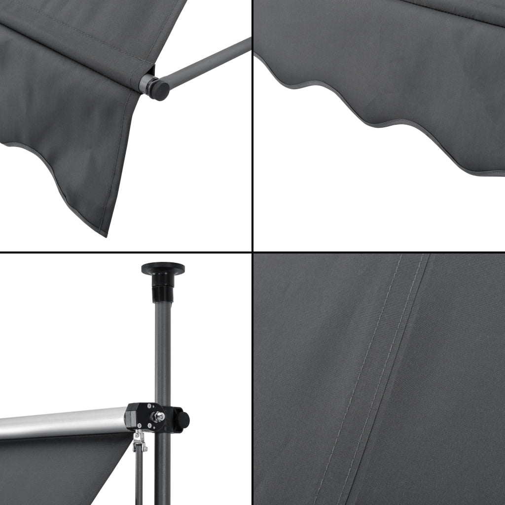 Tenda da Sole a Muro con Pali di Supporto Telescopici Parasole 198 x 120 cm (LxP) Grigio pro.tec