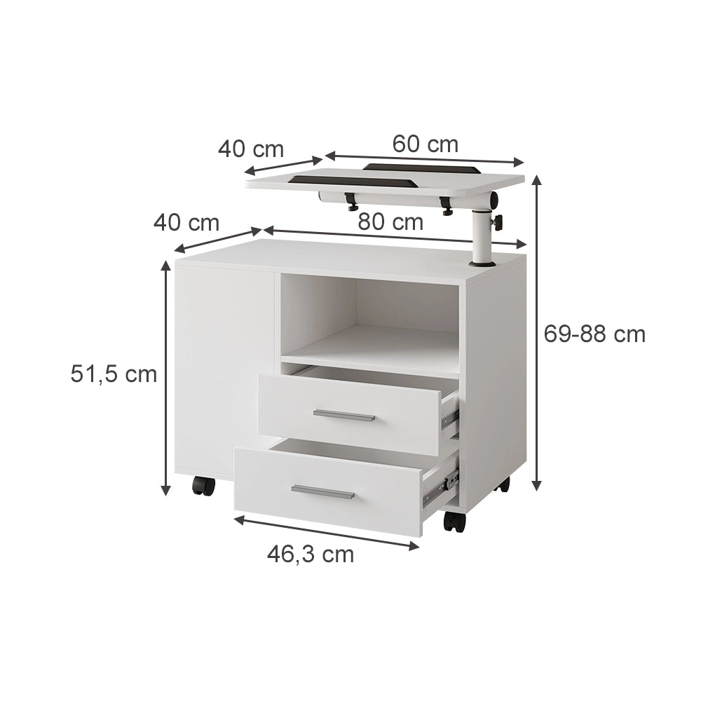 Vicco Comodino camera da letto Bianco 80 x 88 cm con piano di lavoro regolabile