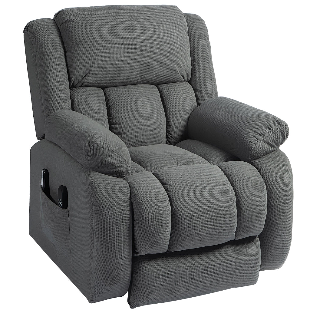 Poltrona Alzapersona Massaggiante e Reclinabile con 2 Tasche e Telecomando, 93x104x105 cm, Grigio