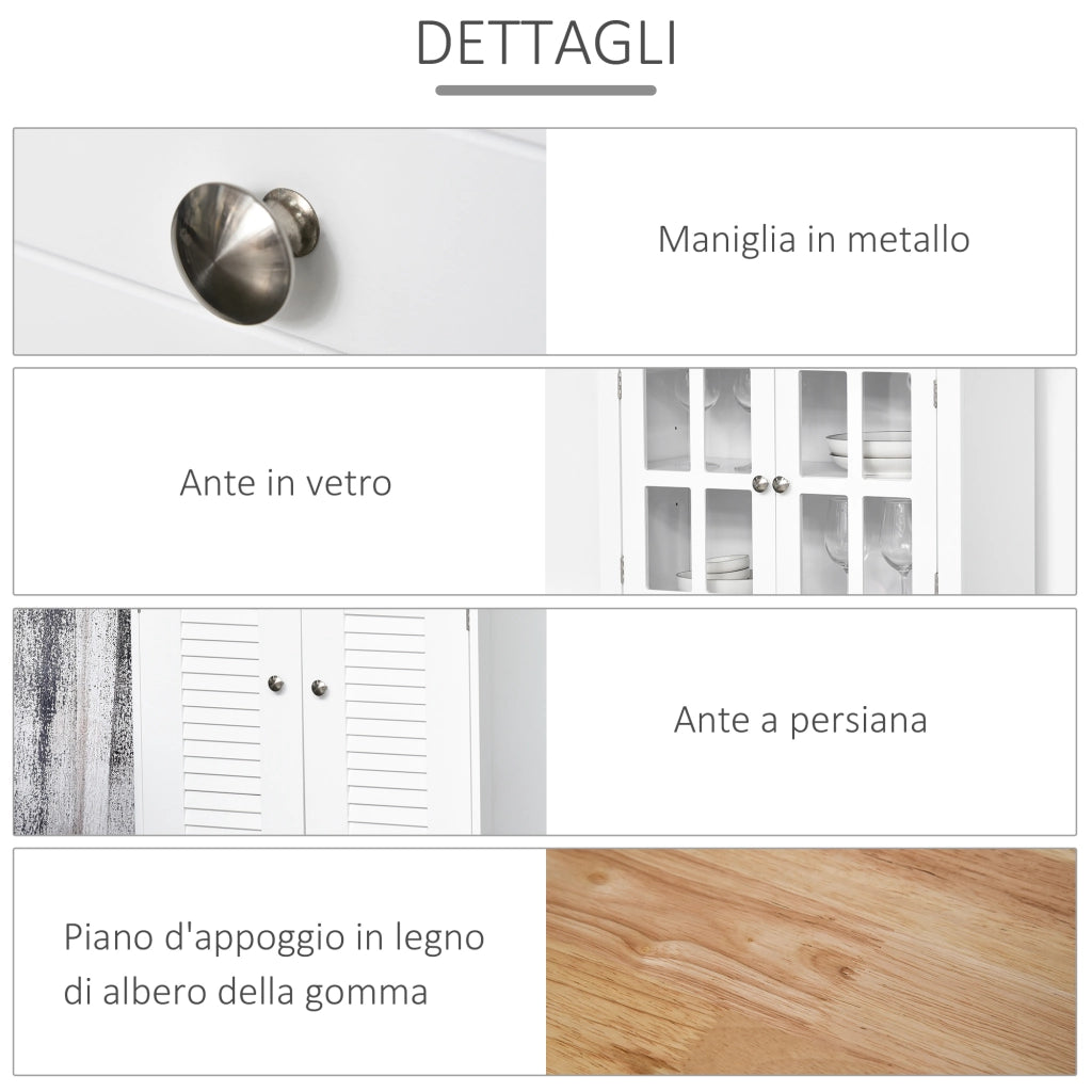 Easycomfort Credenza Alta per Cucina, Mobile Buffet in Legno Bianco, Armadio Dispensa in Stile Classico, Bianco, 68x39.5x170cm