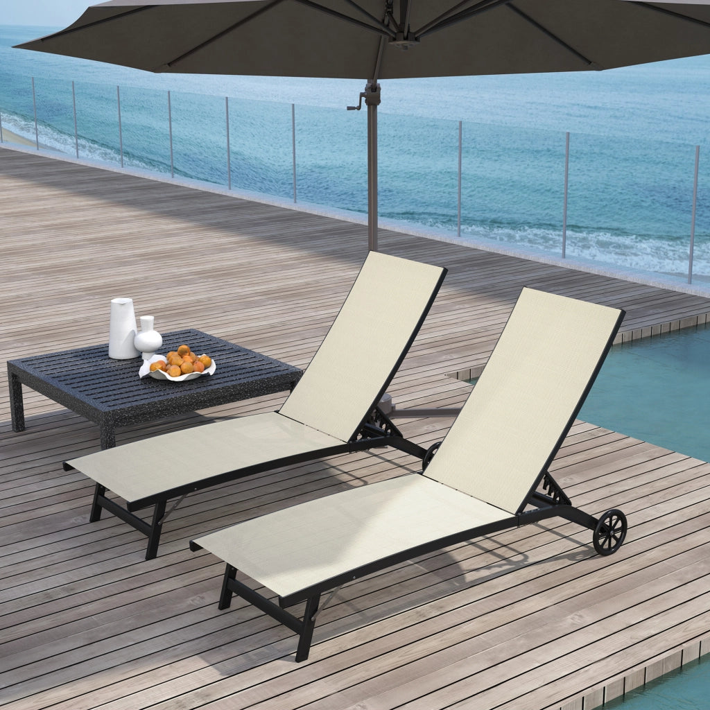 Lettino da Sole in Alluminio con Cuscini Textilene ¨C zephmum ¨C 2 Pezzi, Colore Cachi