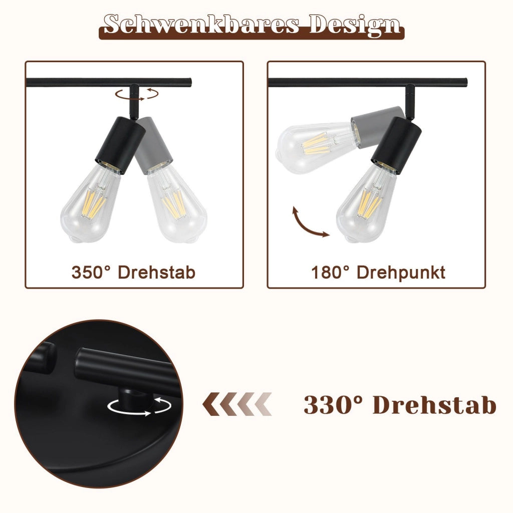 ZMH Faretto da soffitto nero - Lampada da soffitto con faretti E27 orientabili a 350° per camera da letto vintage