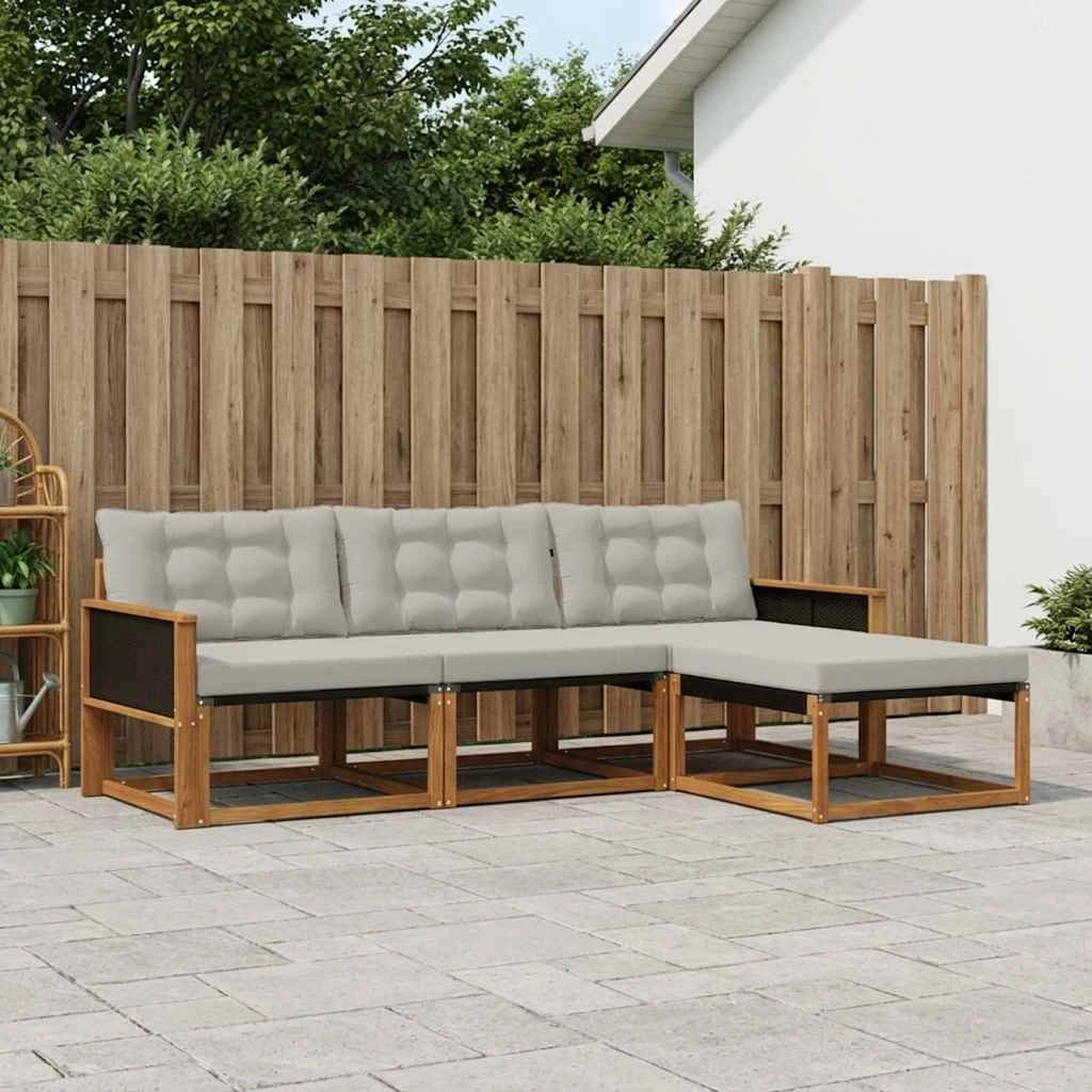 Set di divani da esterno 4 pz Naturale e Grigio Chiaro 3381335