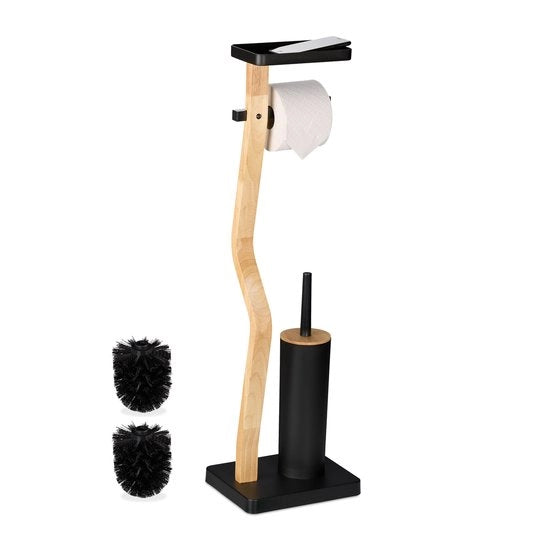 WC-rolhouder con pennello e appoggio - con piastra - in piedi - nero