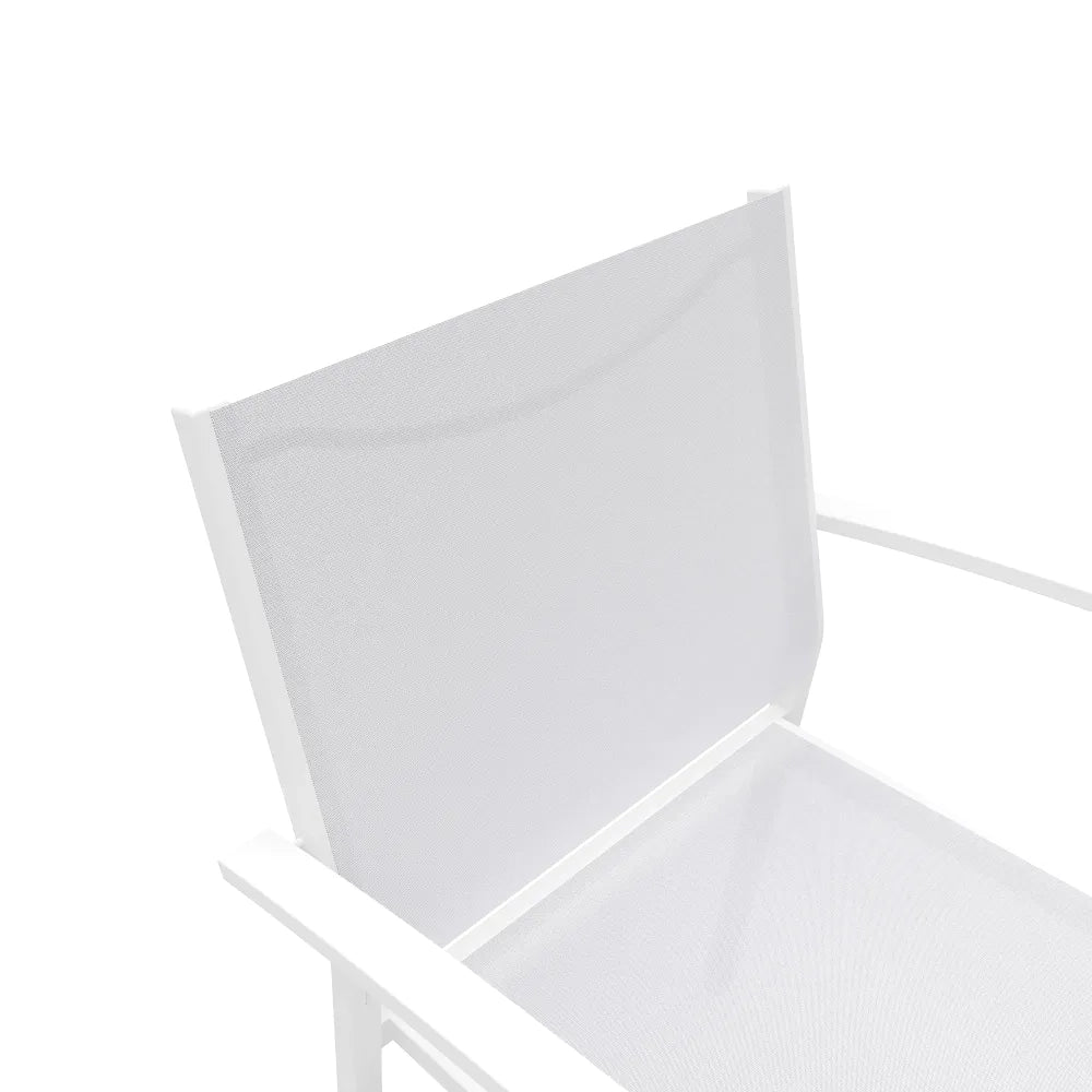 Sedia da esterno in textilene bianco con braccioli in alluminio tondi | Marel