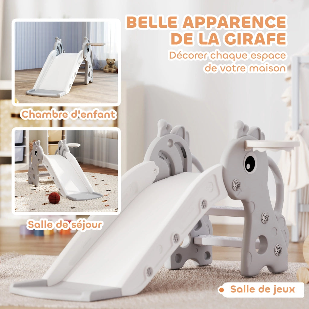 Casetta per bambini 3 in 1 con toboga, canestro e arrampicata ¨C zephmum ¨C 106x51.5x52 cm grigio
