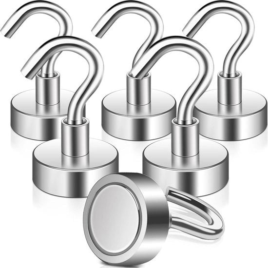 Haken magnetici - 6 pacchetto - Magnetici haken Neodymium - Magnetici haken ponsvriji - Haken magnetici senza traccia - Haken magnetici forti - Adatti per cucine, campeggio, armadietti, uffici - E32 (massima forza di trazione 36 kg) - argento
