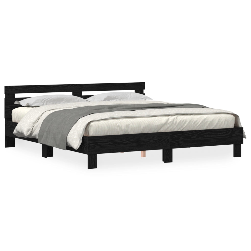 Telaio letto legno Rovere nero Legno massello 200 x 200 cm