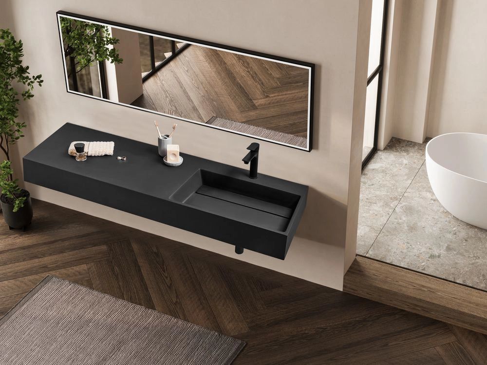 Lavabo bagno rettangolare in ceramica nera 150 x 48 cm Lavello da bagno rettangolare