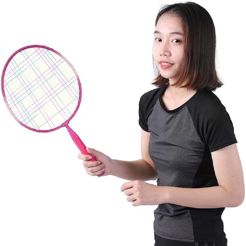 Trade Shop - Set Racchetta Badminton Palla Leghe Nylon Per Bambini Giocattoli All'aperto Rosa -
