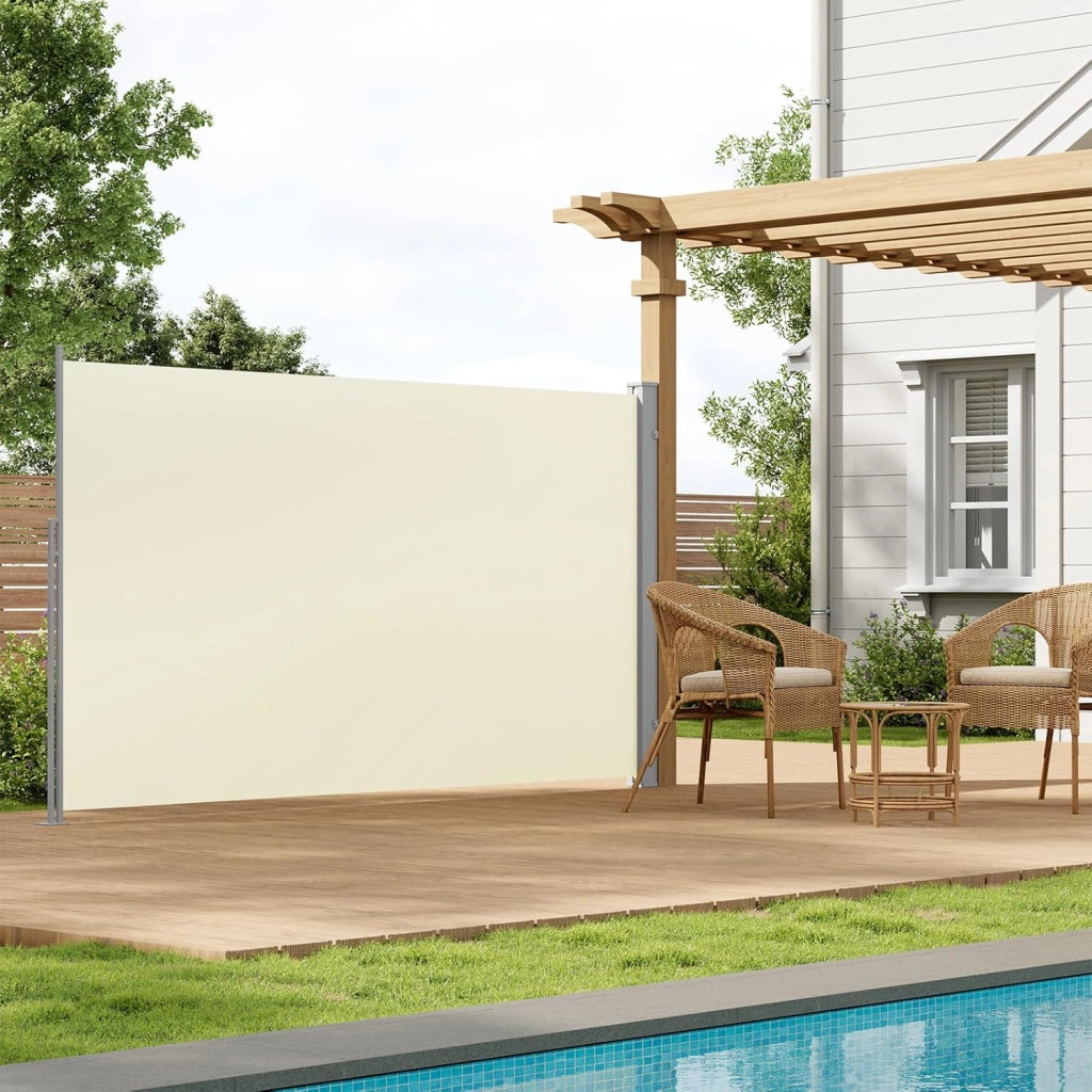 Paravento Esterno, Tenda Laterale Retrattile, 160x350 cm, Frangivista, Protezione Solare & Antivento, per Giardino, Balcone, Terrazza, Patio, Crema