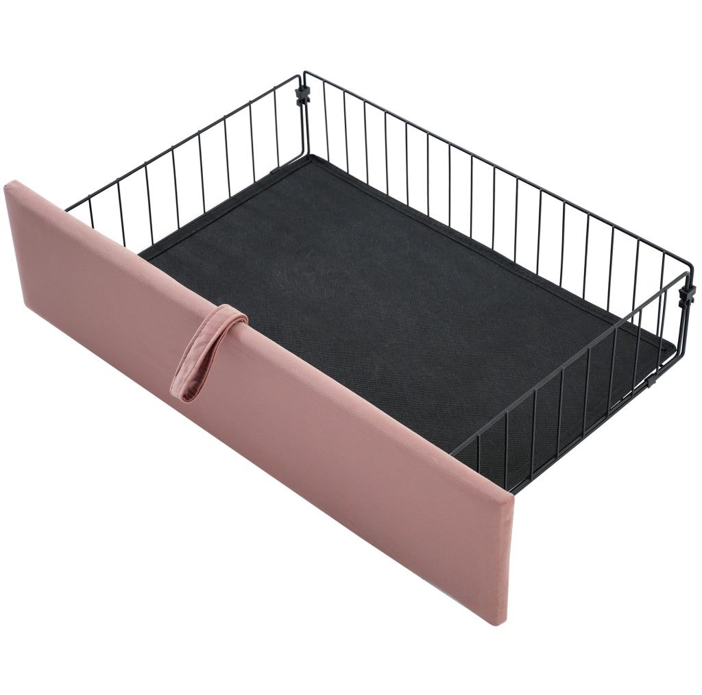 Letto imbottito 90x190 cm LED RGB; testiera regolabile; velluto rosa (Senza materasso)