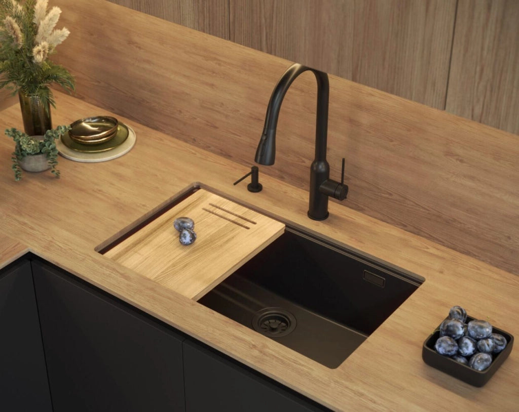 Lavello In Granito Logan 110 Black Tappo oro