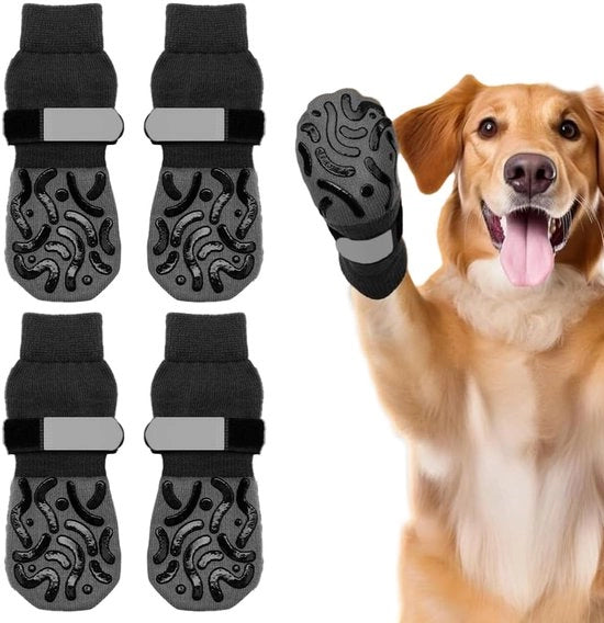 Sokke per cani Antiscivolo - Protezione dallo sporco - Cintura regolabile - Per uso interno - 4 pezzi - Cotone/PVC - Protezione per le zampe dei cani