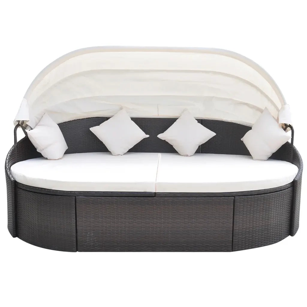 Lettino Prendisole con Baldacchino in Polyrattan Marrone cod mxl 66814