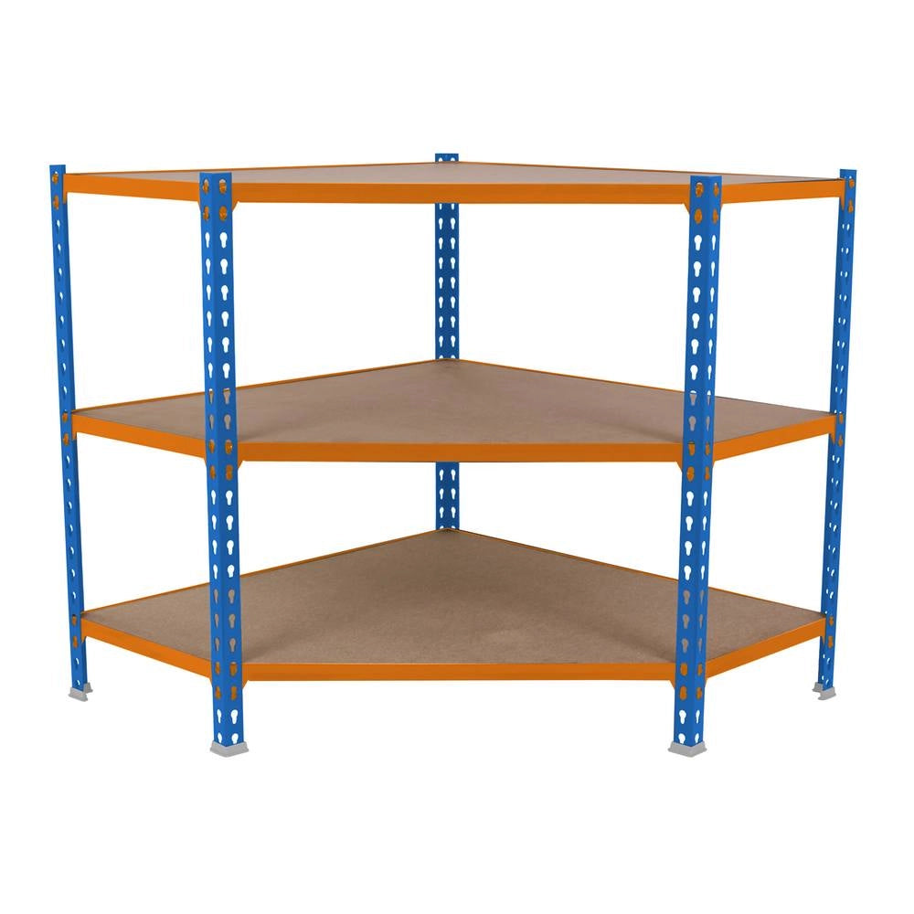 Scaffale in metallo Simon Rack senza viti colore blu/arancio/legno 3 ripiani 900x900x500 mm Made in Spain