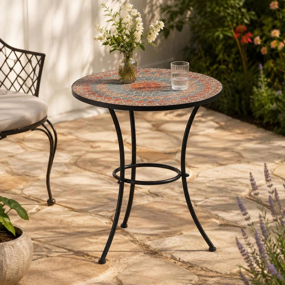 Mosaic Bistro Table, Orange/grey, 60 Cm, Ceramic