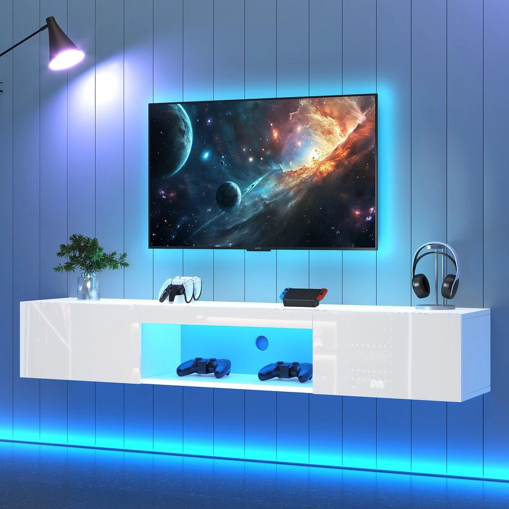 Mobile TV a Parete con LED e Bluetooth ¨C Xylo ¨C Bianco Lucido, 160x31x22 cm