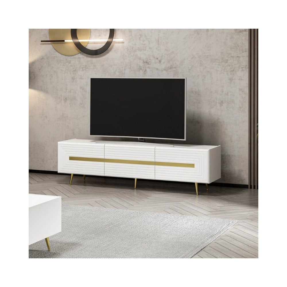 Mobile porta Tv 3 ante Jose 180x42x50h bianco particolari oro