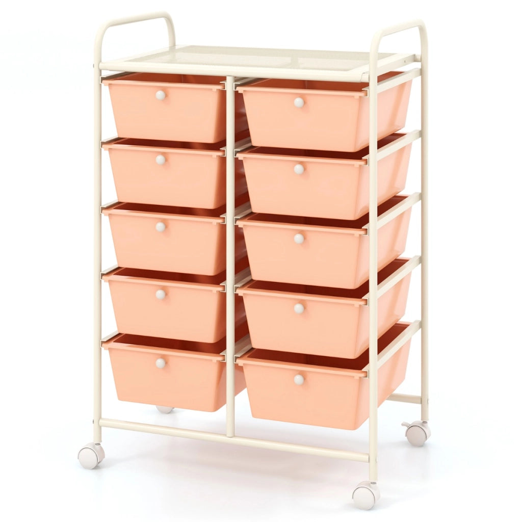 Carrello a 10 cassetti multiuso con ruote, Organizzatore per carta da scrapbooking e utensili da ufficio Oro rosa-Armadi da ufficio