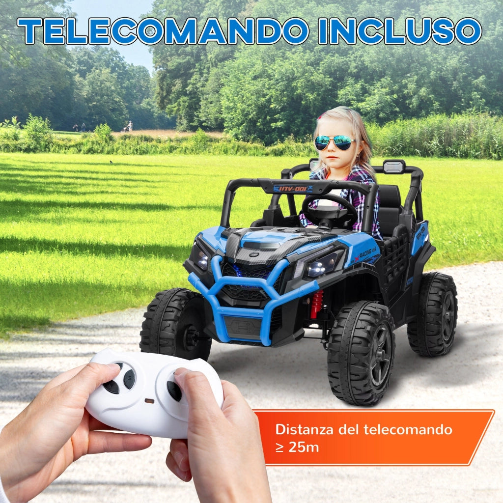 Macchina Elettrica per Bambini a 2 Posti Doppio Motore 24V 3 Velocità Blu