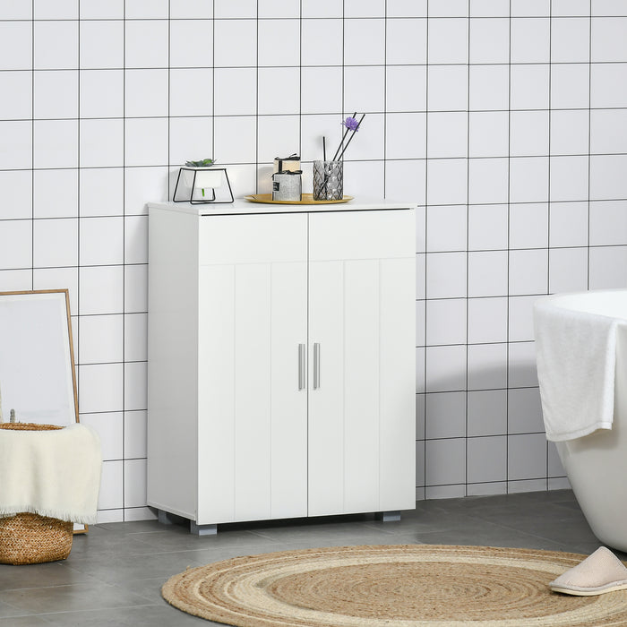 Mobile Bagno Moderno 60x30x80 cm con 2 Ante e Maniglie Argentate in MDF Bianco