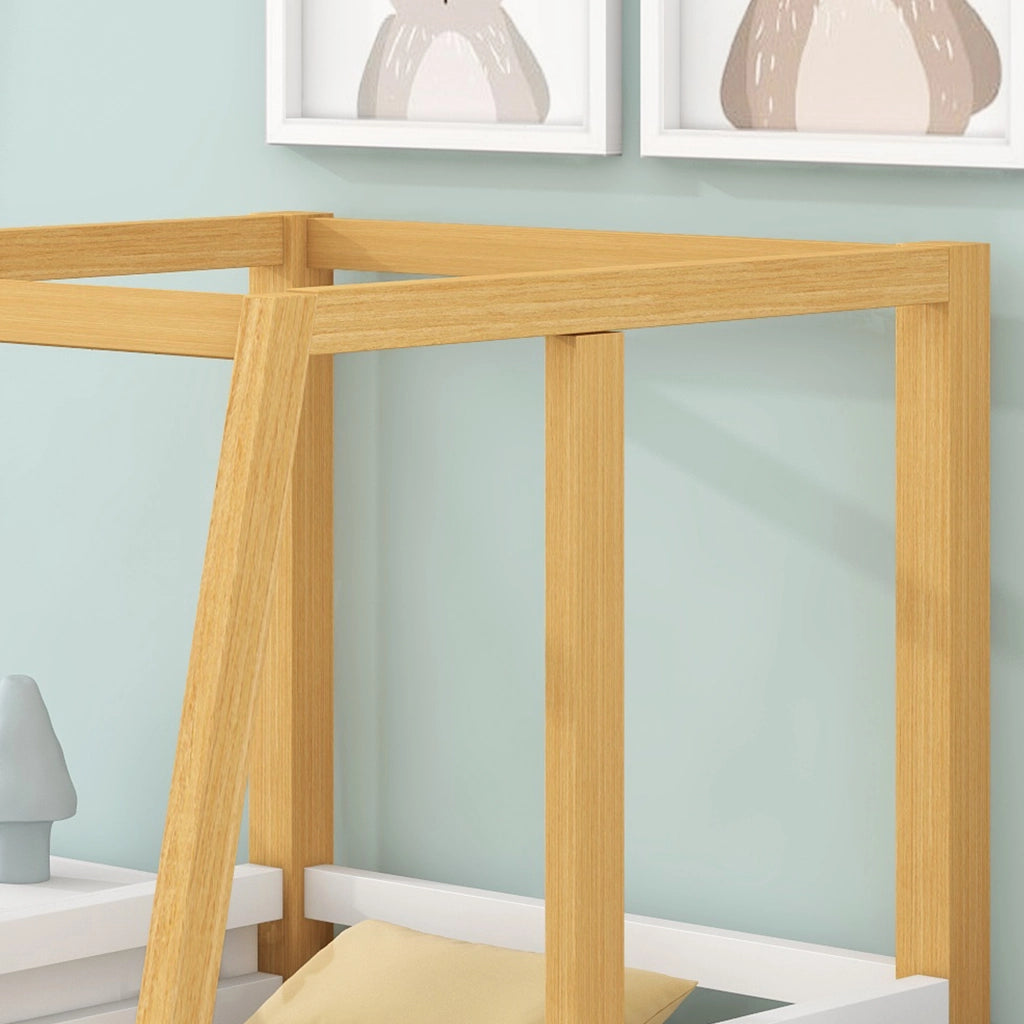 Letto a forma di auto per bambini bianco e natural in MDF 90x200cm