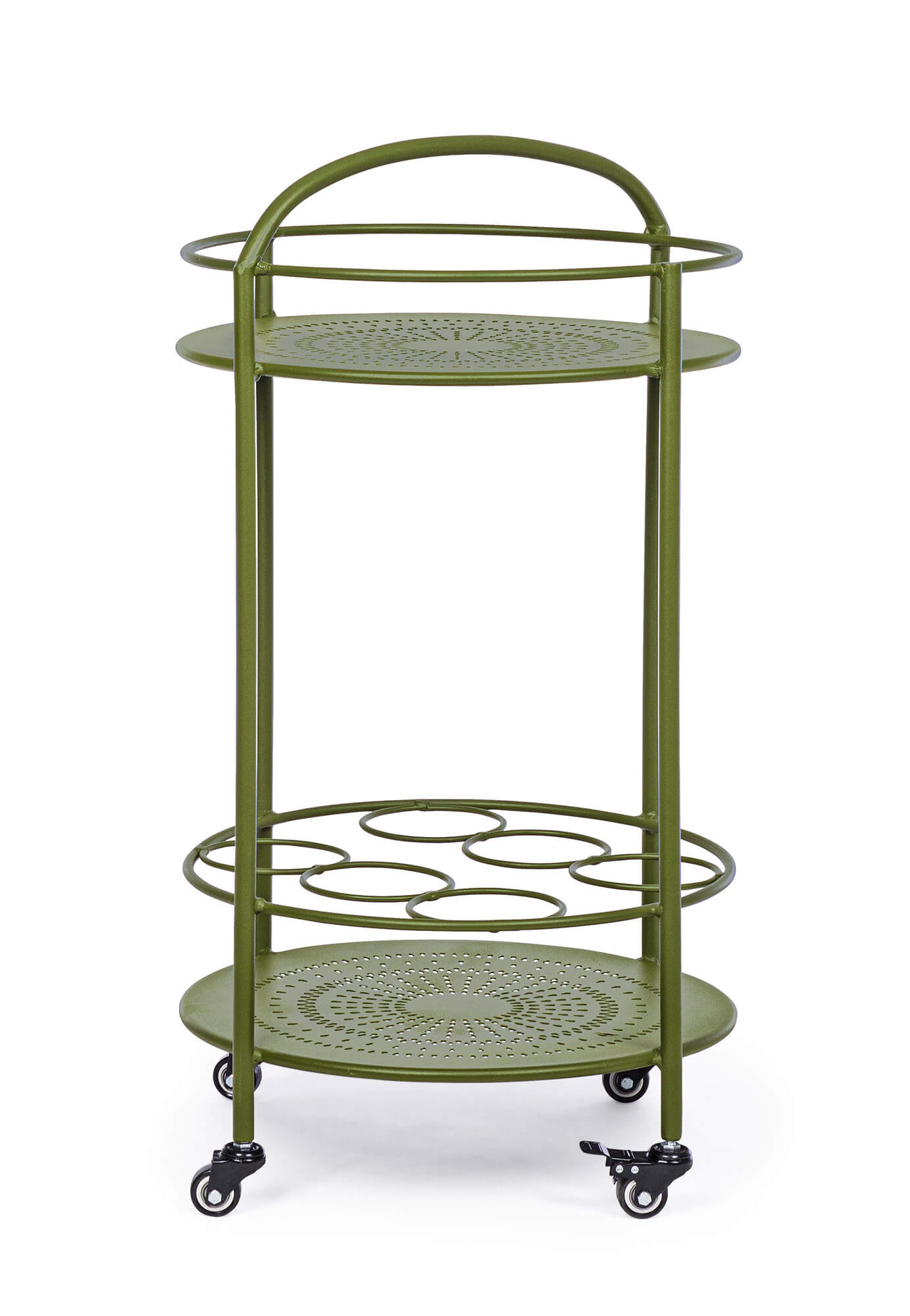 Carrello da Cucina 45x81 cm con Portabottiglie e Ruote in Acciaio Verde