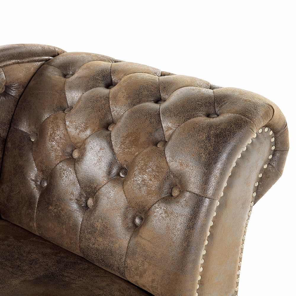 Chaise longue marrone versione destra in finta pelle scamosciata abbottonata