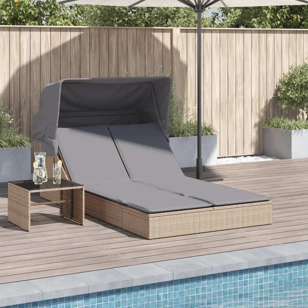 vidaXL Lettino Doppio con Baldacchino e Cuscini Beige in Polyrattan