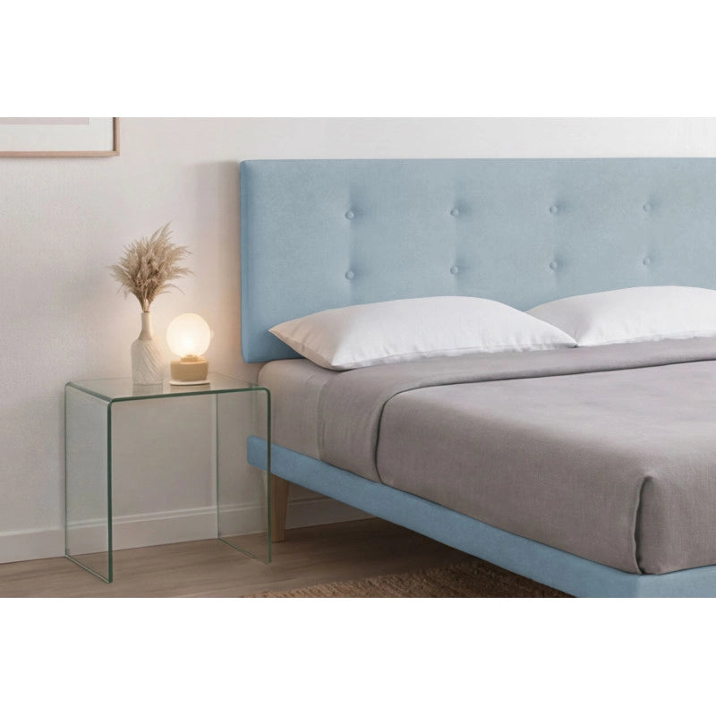 Letto imbottito Matrimoniale 160x200 cm Button - Con rete,Microfibra,Azzurro