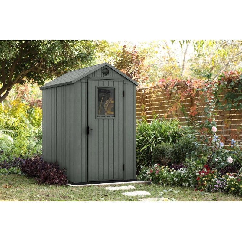 Casetta da giardino in resina EVOTECH+ effetto legno 125,8x184,5x205,1 cm - con pavimento rialzato e finestra laterale - Verde – Keter
