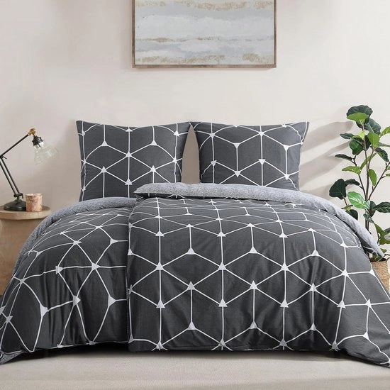 Set di lenzuola 135 x 200 cm, cotone, 4 pezzi, lenzuola cotone 135 x 200 cm, 4 pezzi, con disegno geometrico, set di lenzuola, 4 pezzi, cotone con chiusura a raccordo