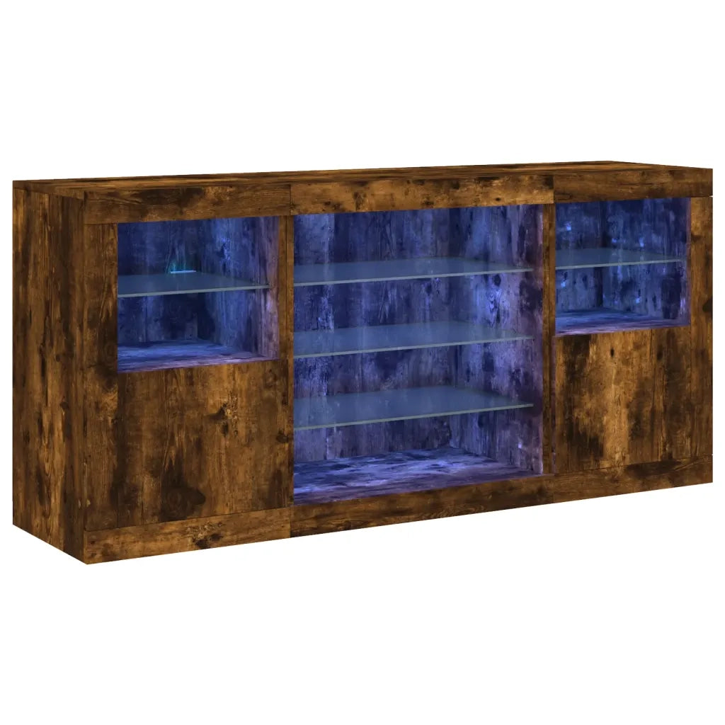 Credenza con Luci LED Rovere Fumo 142,5x37x67 cm 3209090