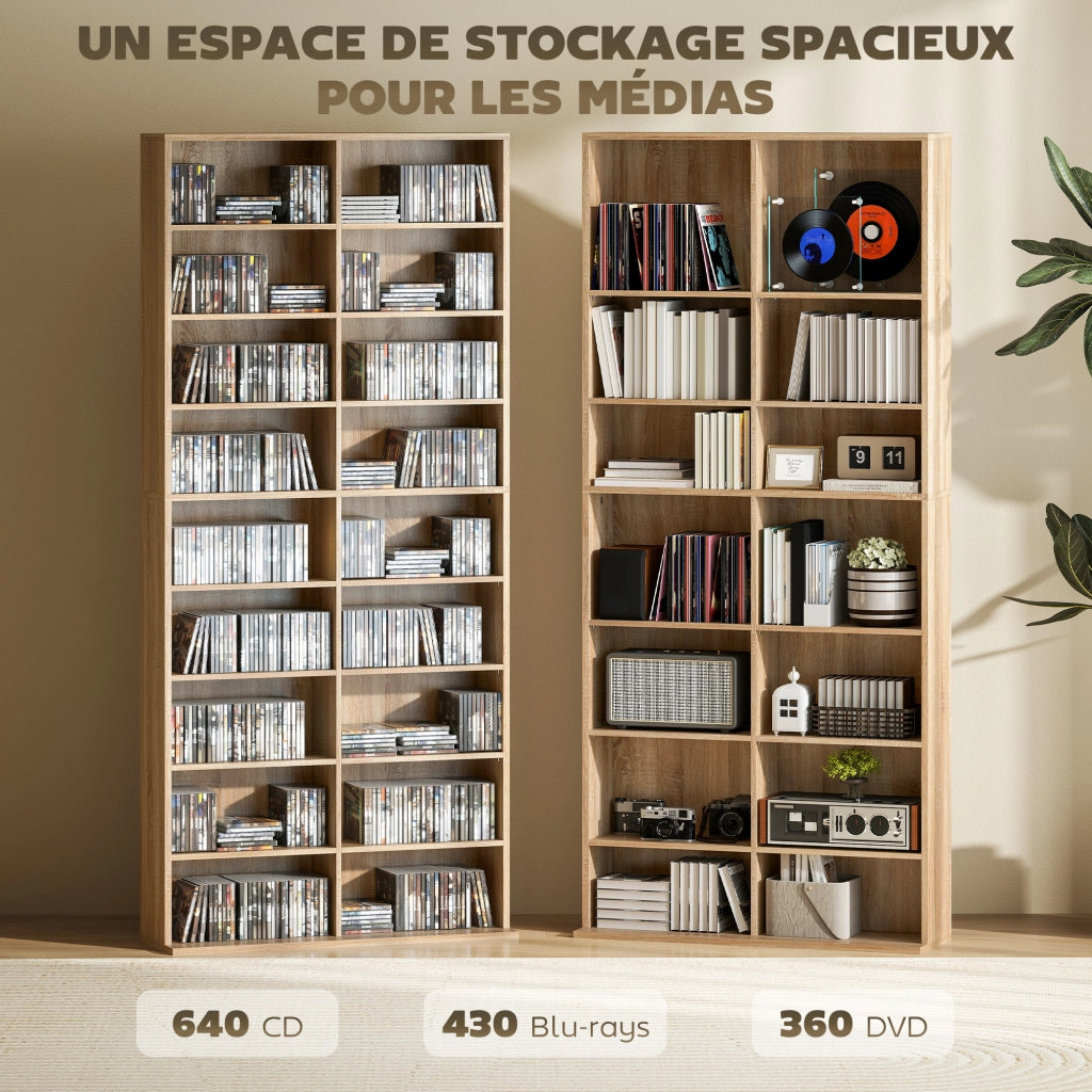 Mobile CD DVD 18 compartimenti ¨C Minimal ¨C legno naturale 78,5x24x175cm