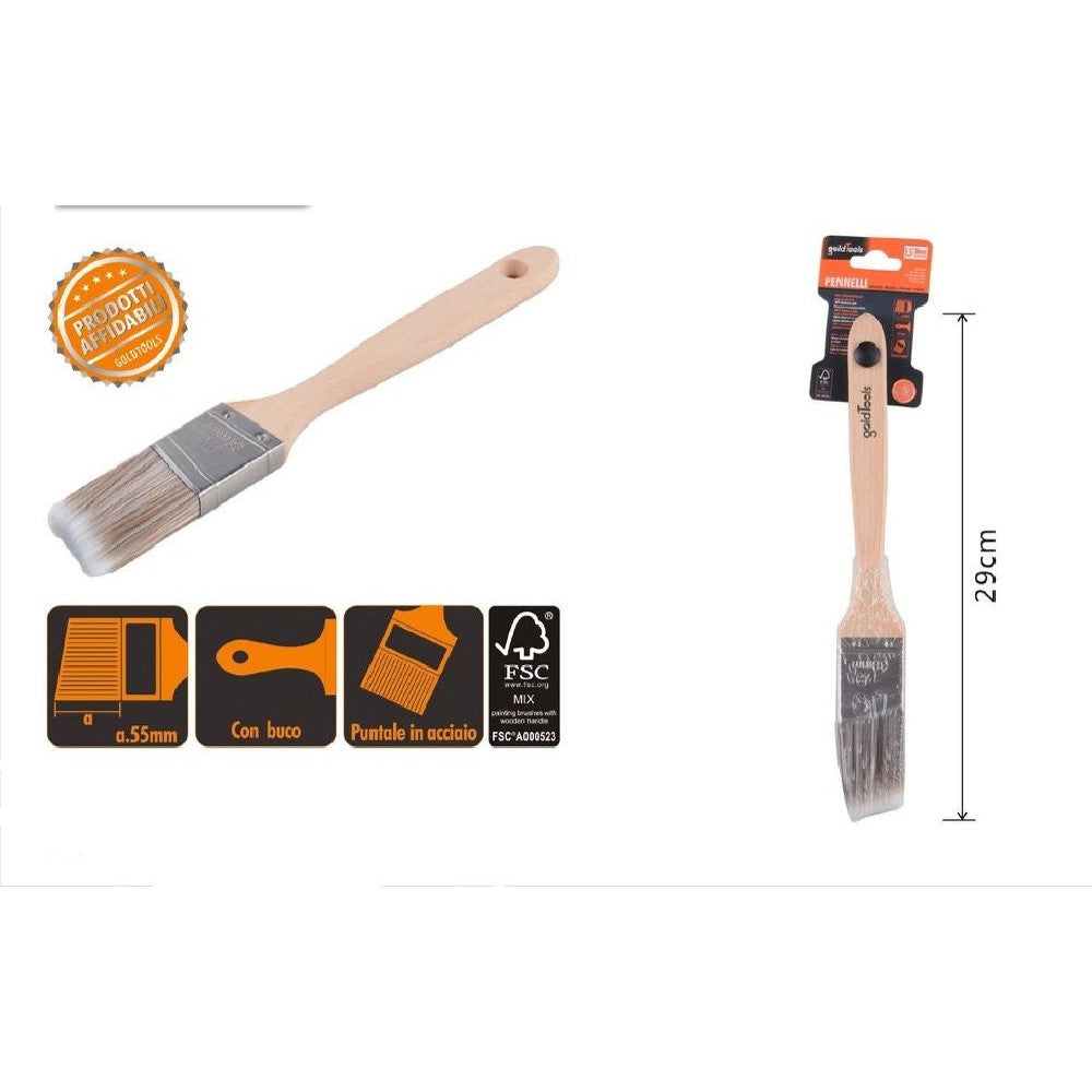 Trade Shop - Pennello Piatto 29 Cm Obliquo Con Manico In Legno Setole Lunghe Da Pittura 90211 -