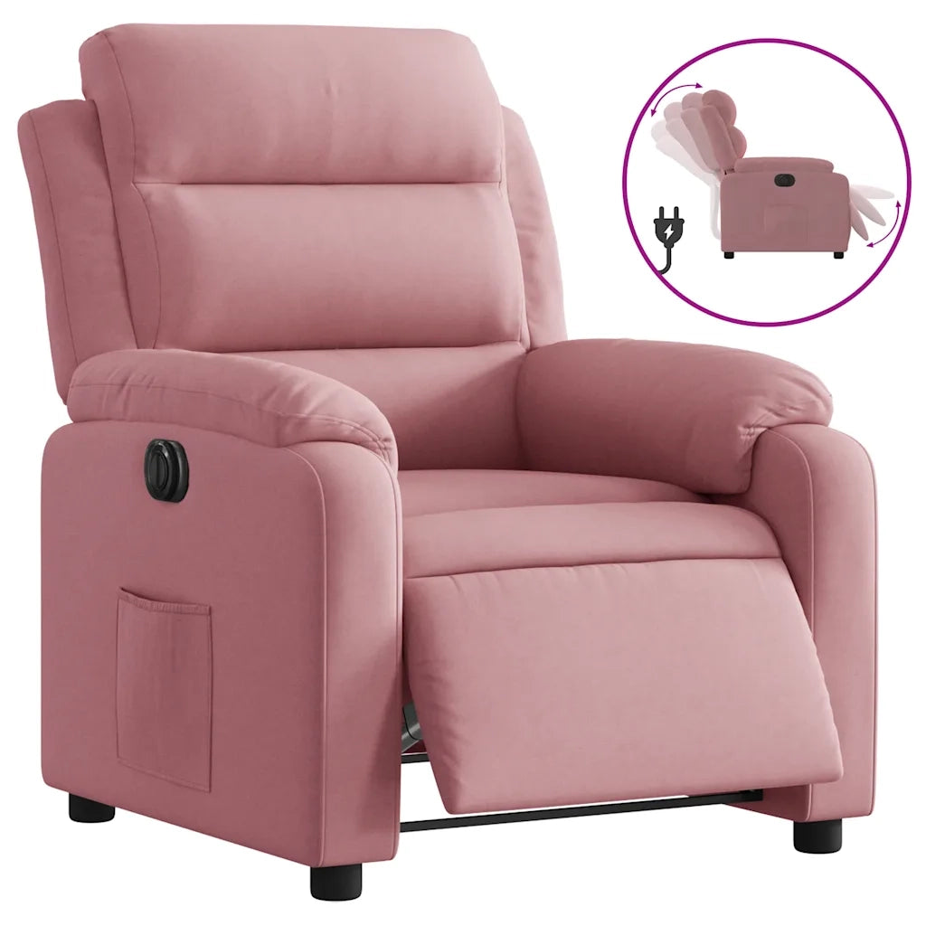Poltrona Elettrica Reclinabile Massaggio in Velluto Rosa 3205074