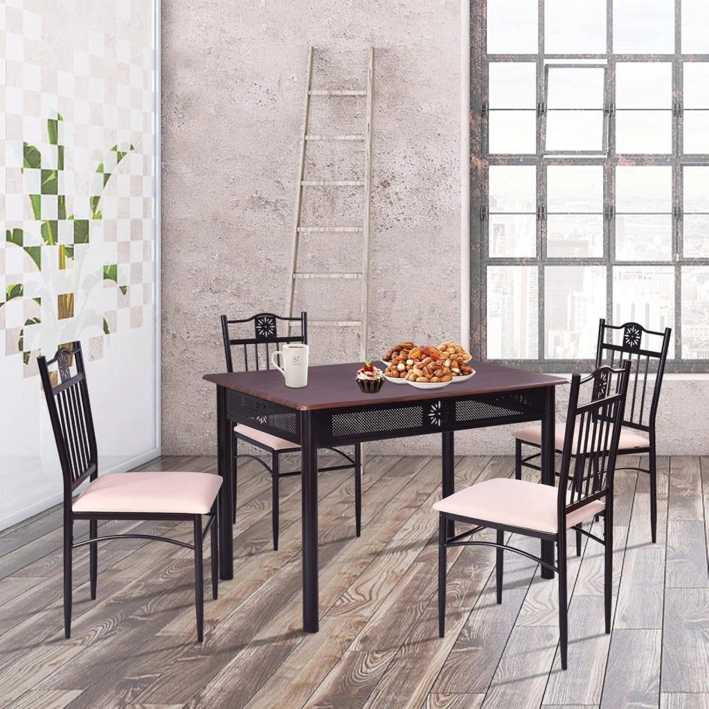 Set da tavolo da pranzo da 5 pezzi, set da tavolo rettangolare con 4 sedie tappezzate per 4 persone a casa, sala da pranzo, ristorante (Fuchsia)